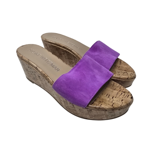 Stuart Weitzman Womens Size 9 Summer Platform Slip On Purple cork Wedges